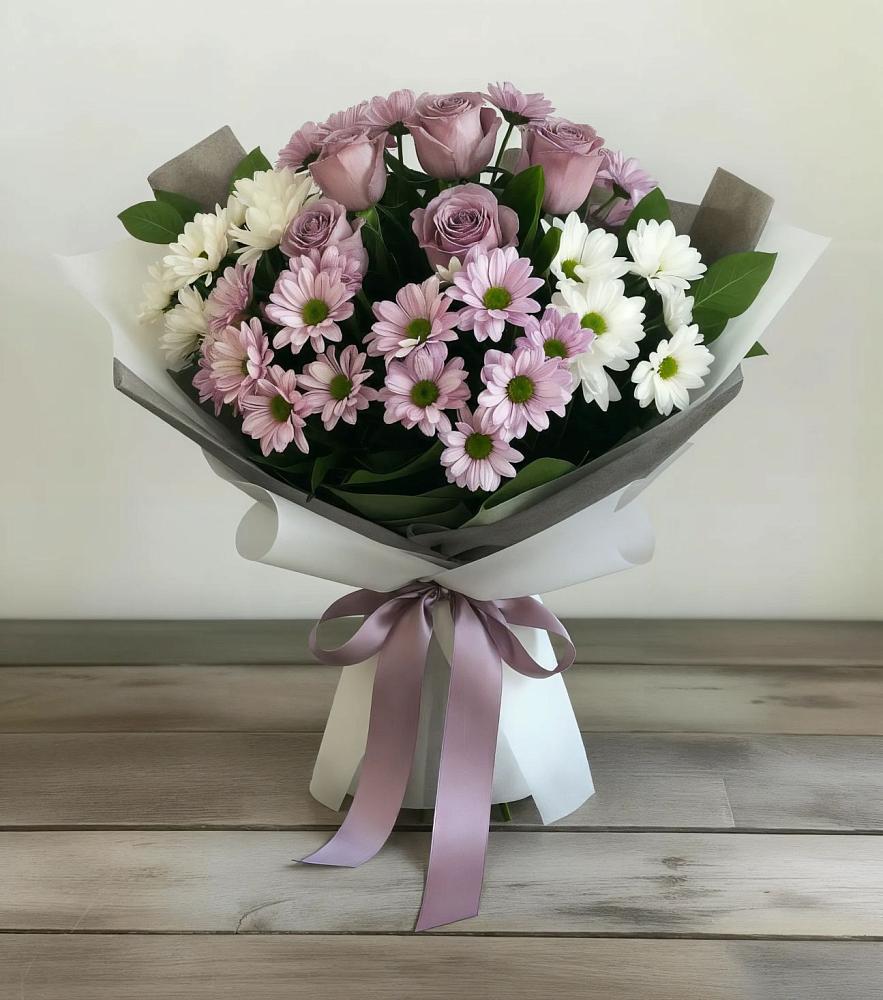 Букет цветов из: Хризантемы и Розы в Сокольники