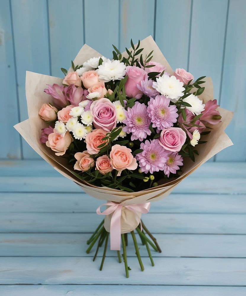 Букет цветов из: Хризантемы, Розы и Альстромерии в Сокольники
