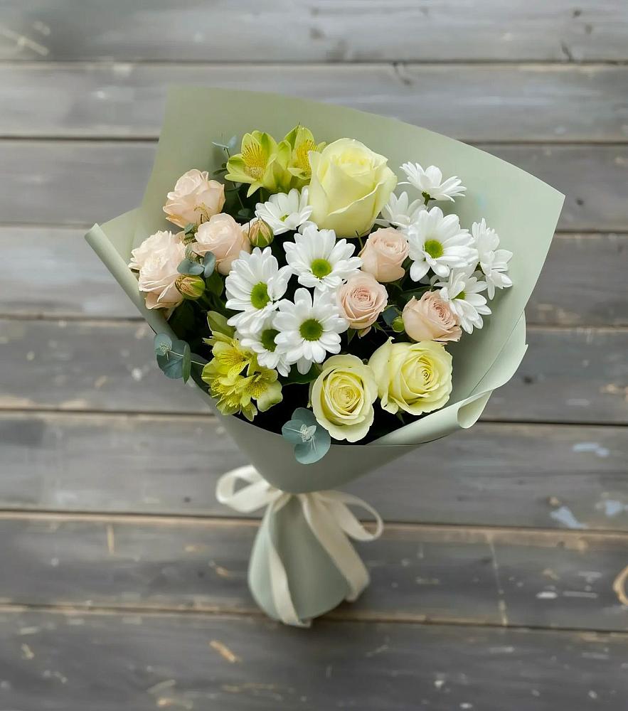 Букет цветов из: Альстромерии, Розы и Хризантемы в Сокольники