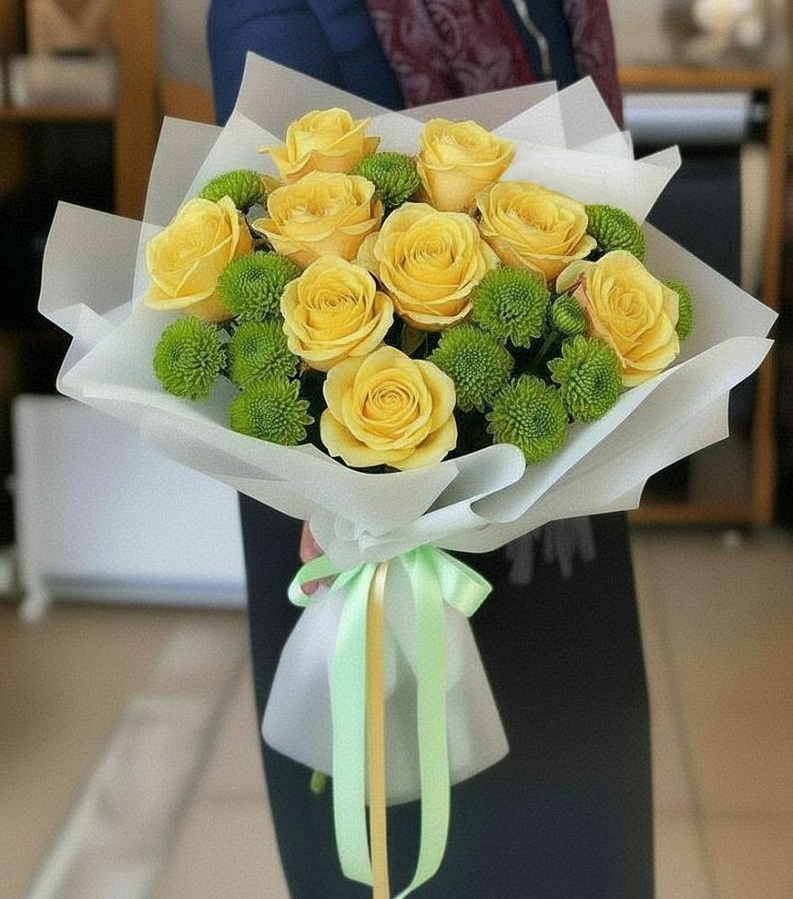 Букет цветов из: Хризантемы и Розы в Сокольники