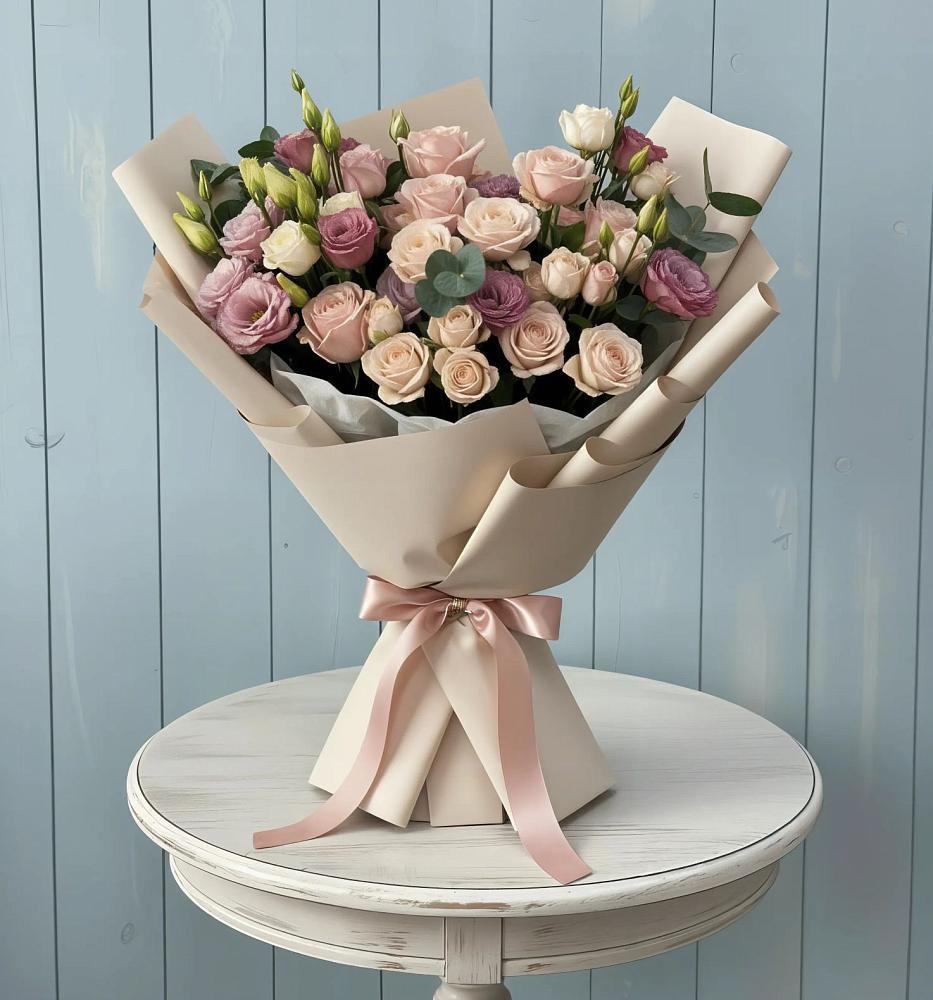 Букет цветов из: Розы и Лизиантусы в Сокольники